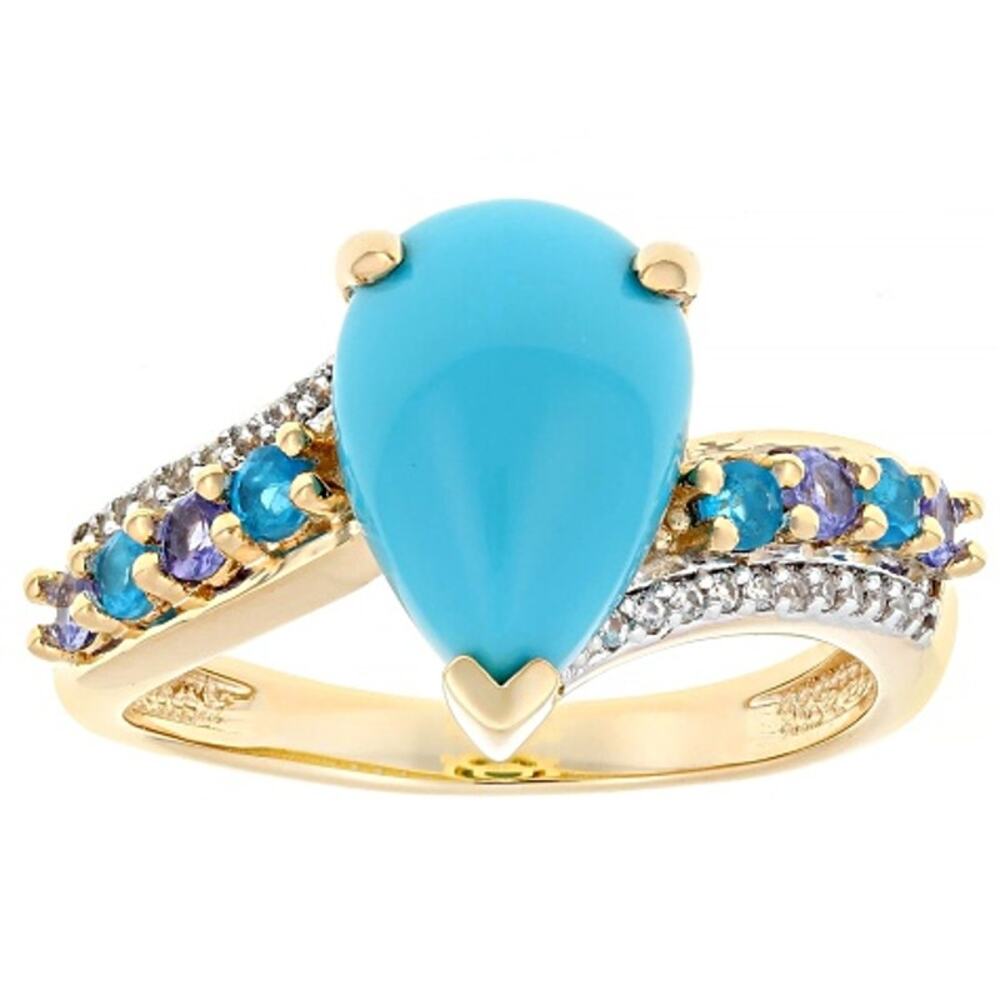 NEW Sleeping Beauty Turquoise 18k Yellow Gold Over Sterling Silver Bypass Ring